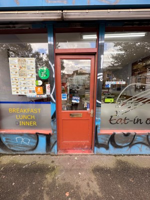 Manual wooden and glass door. Push from right.