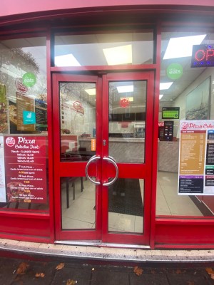 Double glass doors. Push from middle to open.