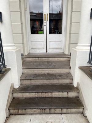 Staircase leading to entrance.