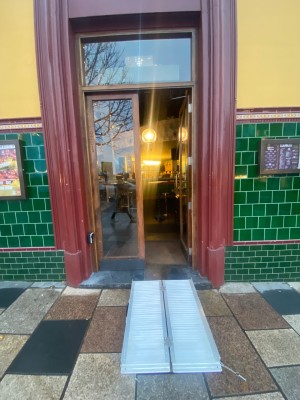 Double glass doors. Push from middle to open.