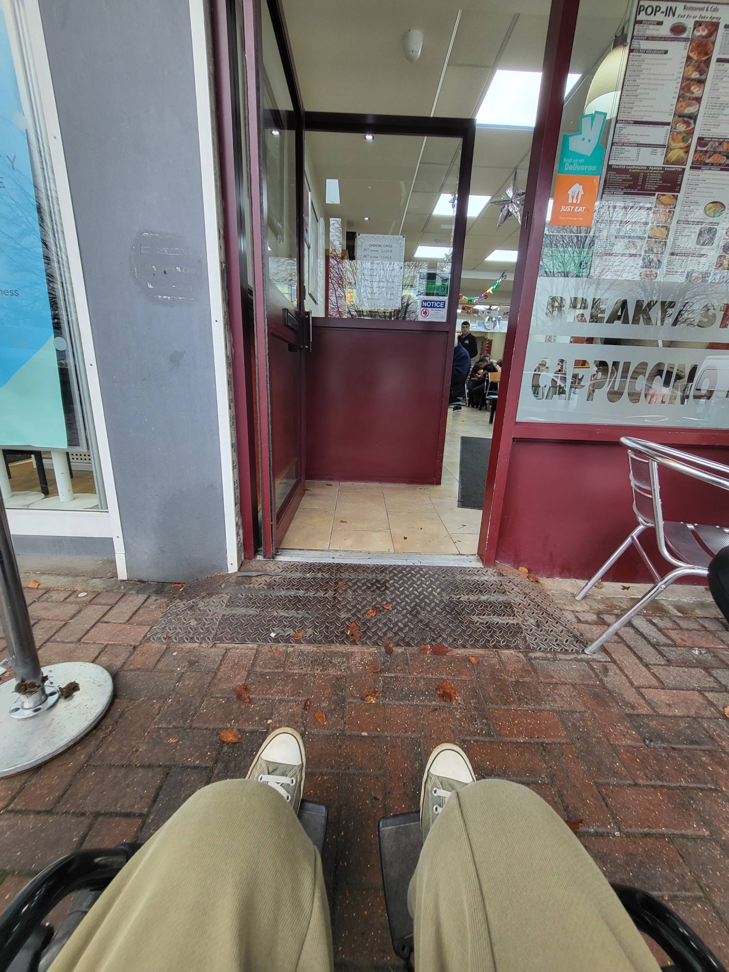 Built in ramp to access the cafe.
It is a bit steep, but manageable.