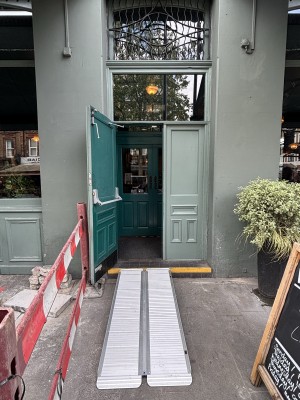Light green wooden doors ahead. Pull from center to open.