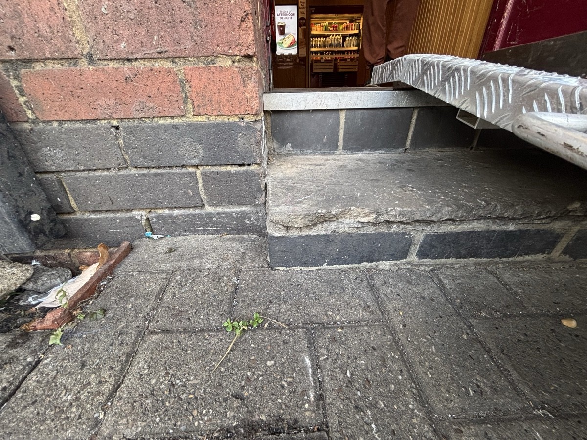 Two steps up to opening.