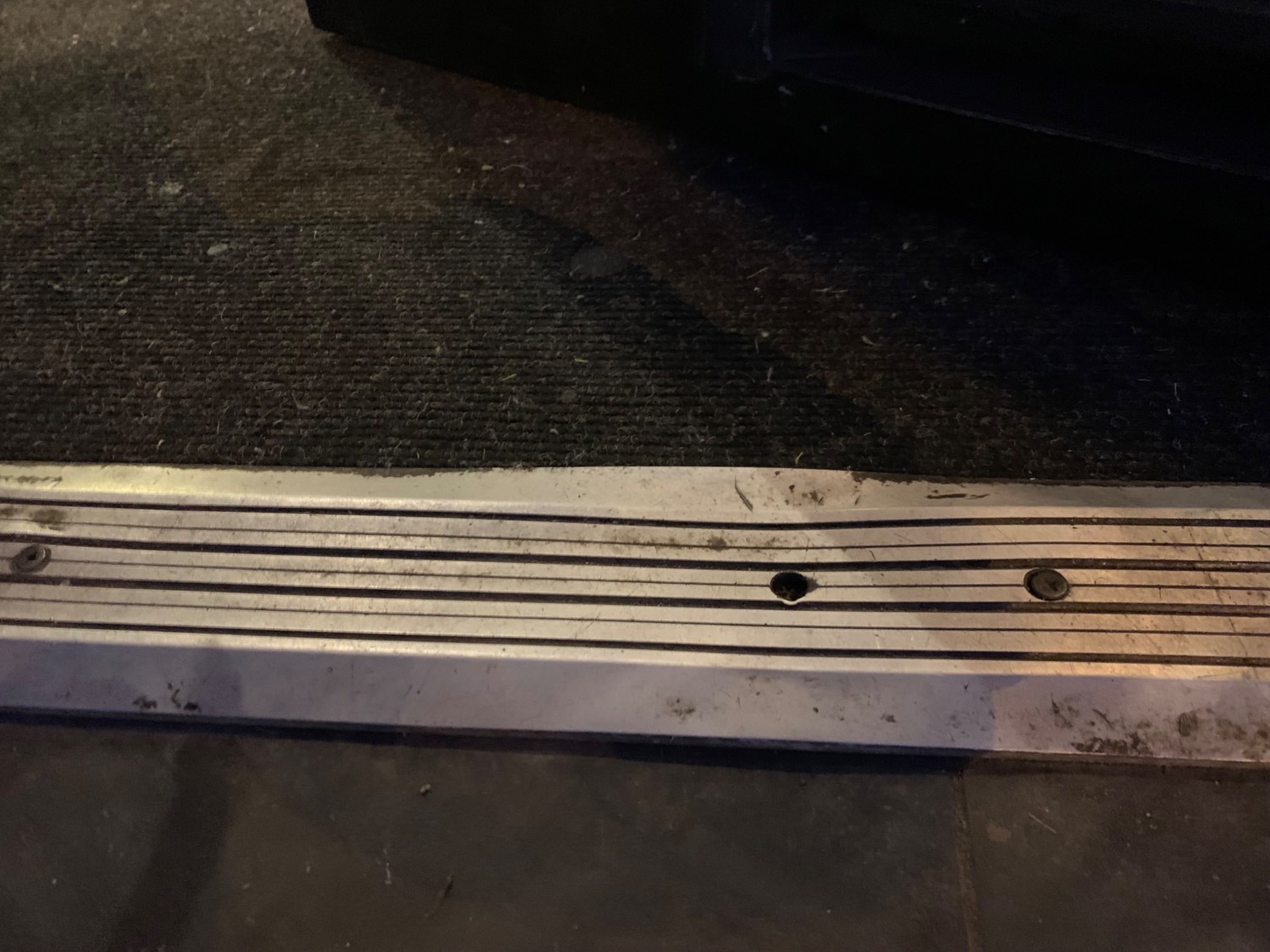 Small bump at foot of door followed by carpet.