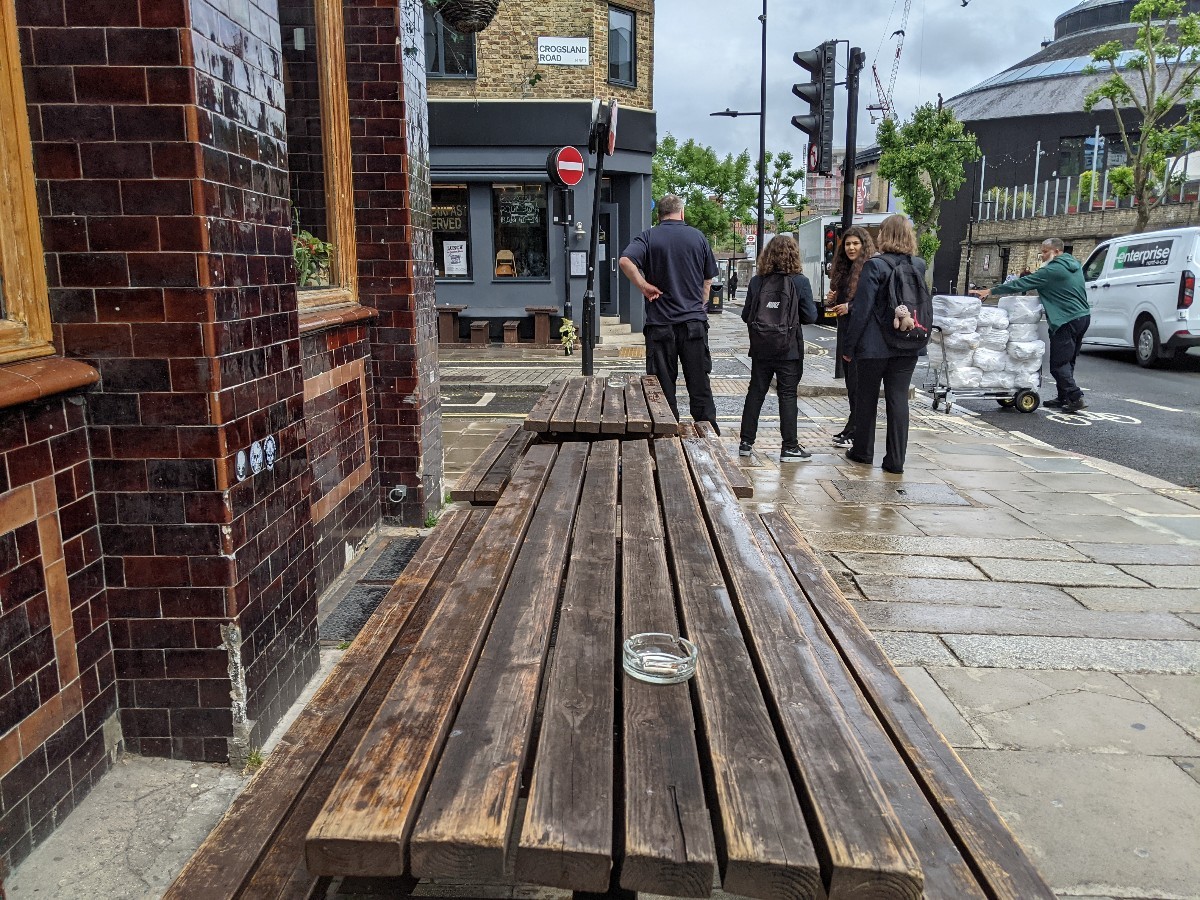 From entrance facing right. Picnic benches ahead.