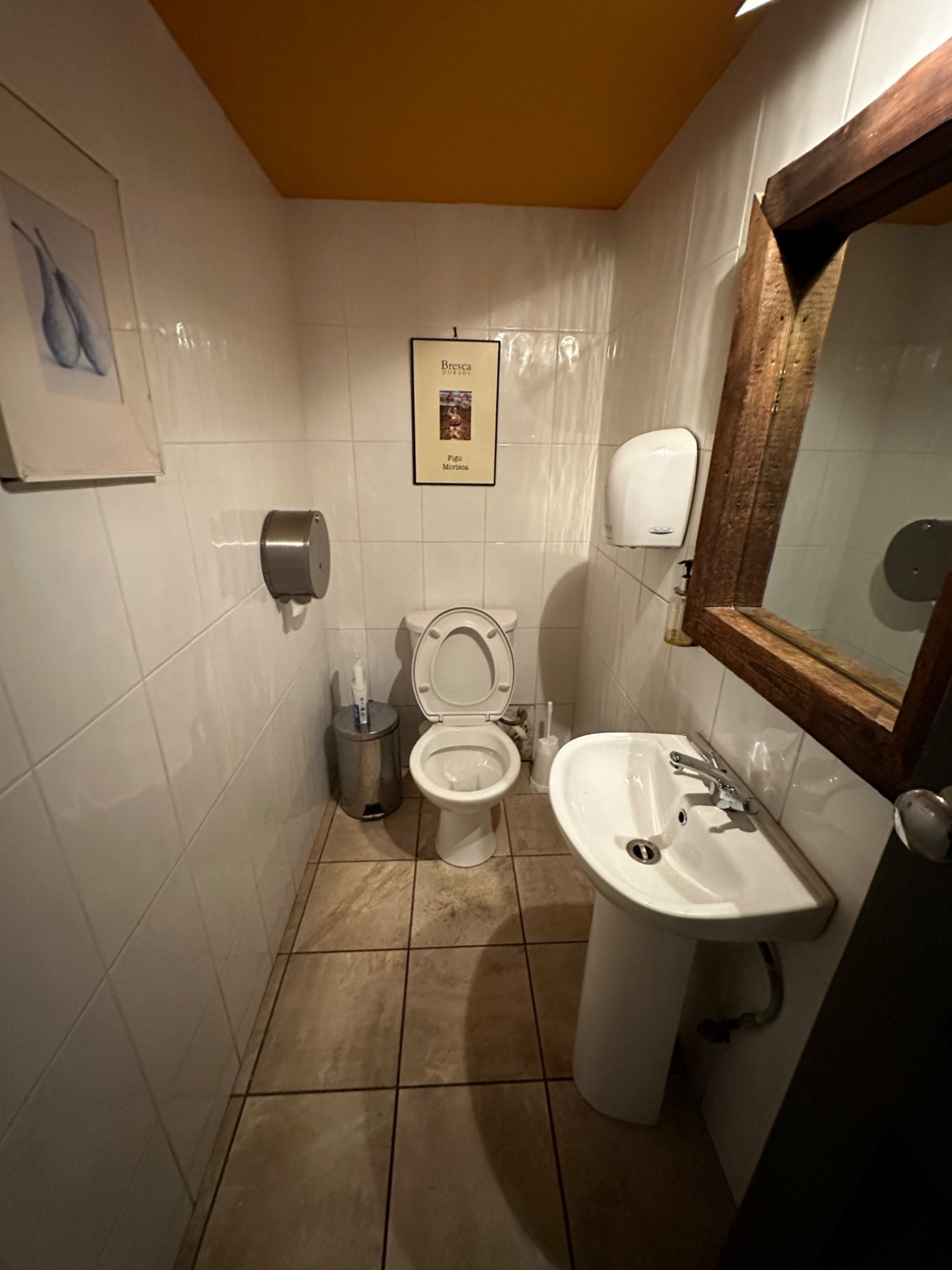 From bathroom door looking ahead. Sink on right. Toilet ahead on back wall.