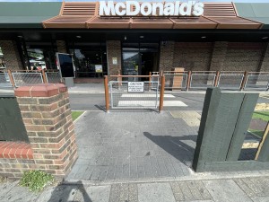 Facing opening ahead of path to entrance.