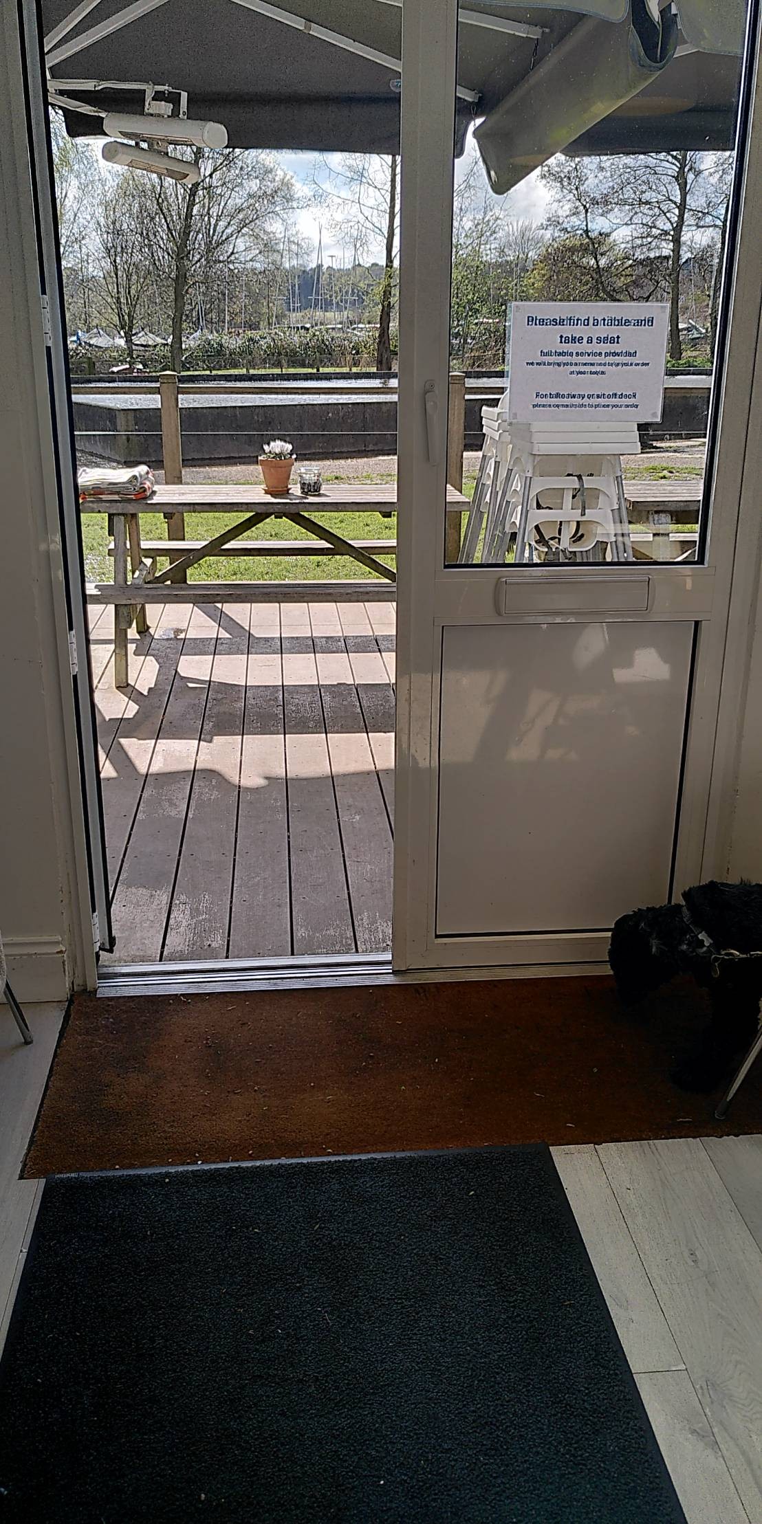 View of entrance doorway from indoors. Very shallow sill.