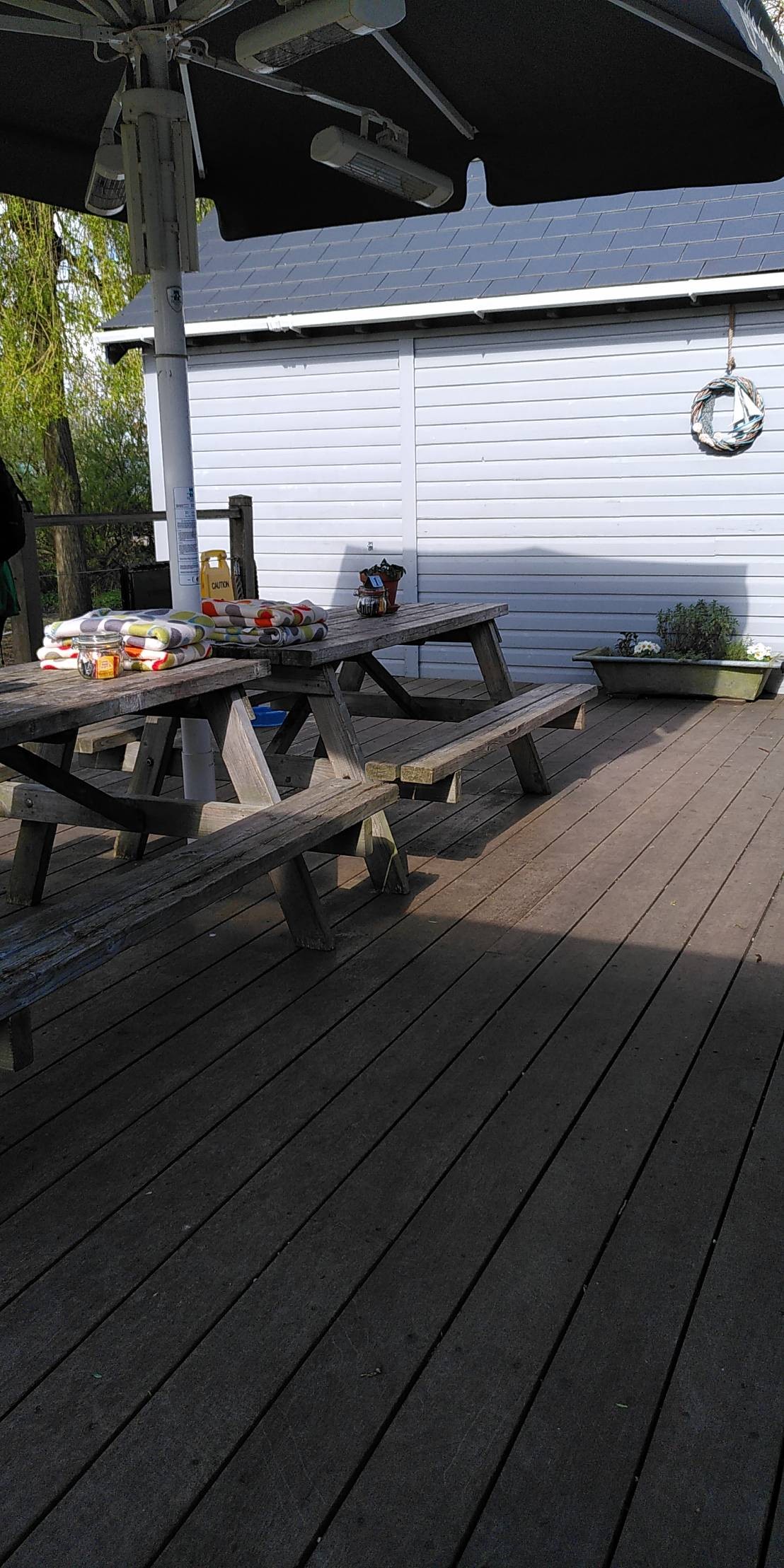 Picnic tables on decking