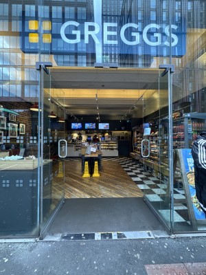 Entrance of Greggs, accessible ramp