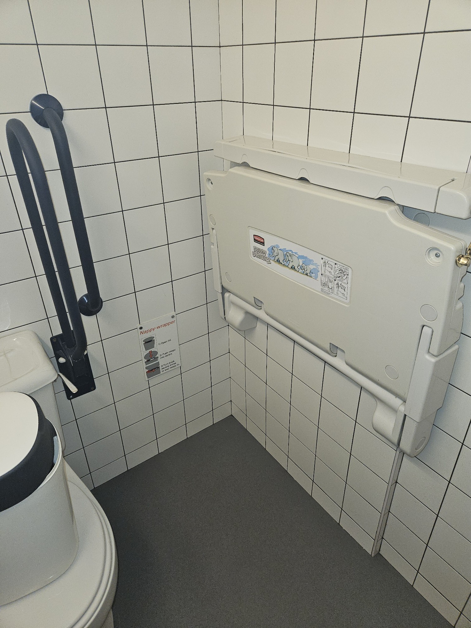 Baby changing facilities and grab rail