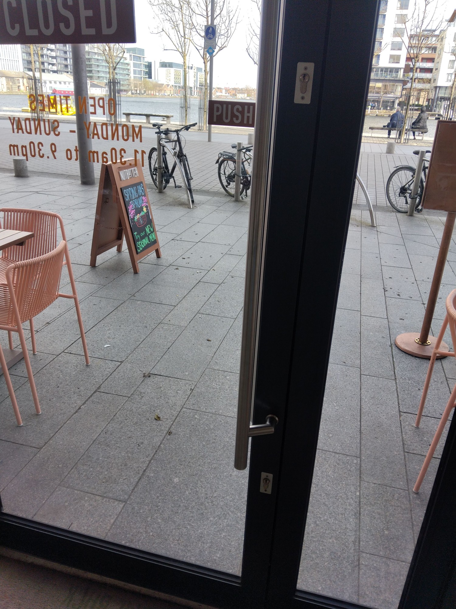 Push to exit. Light manual door