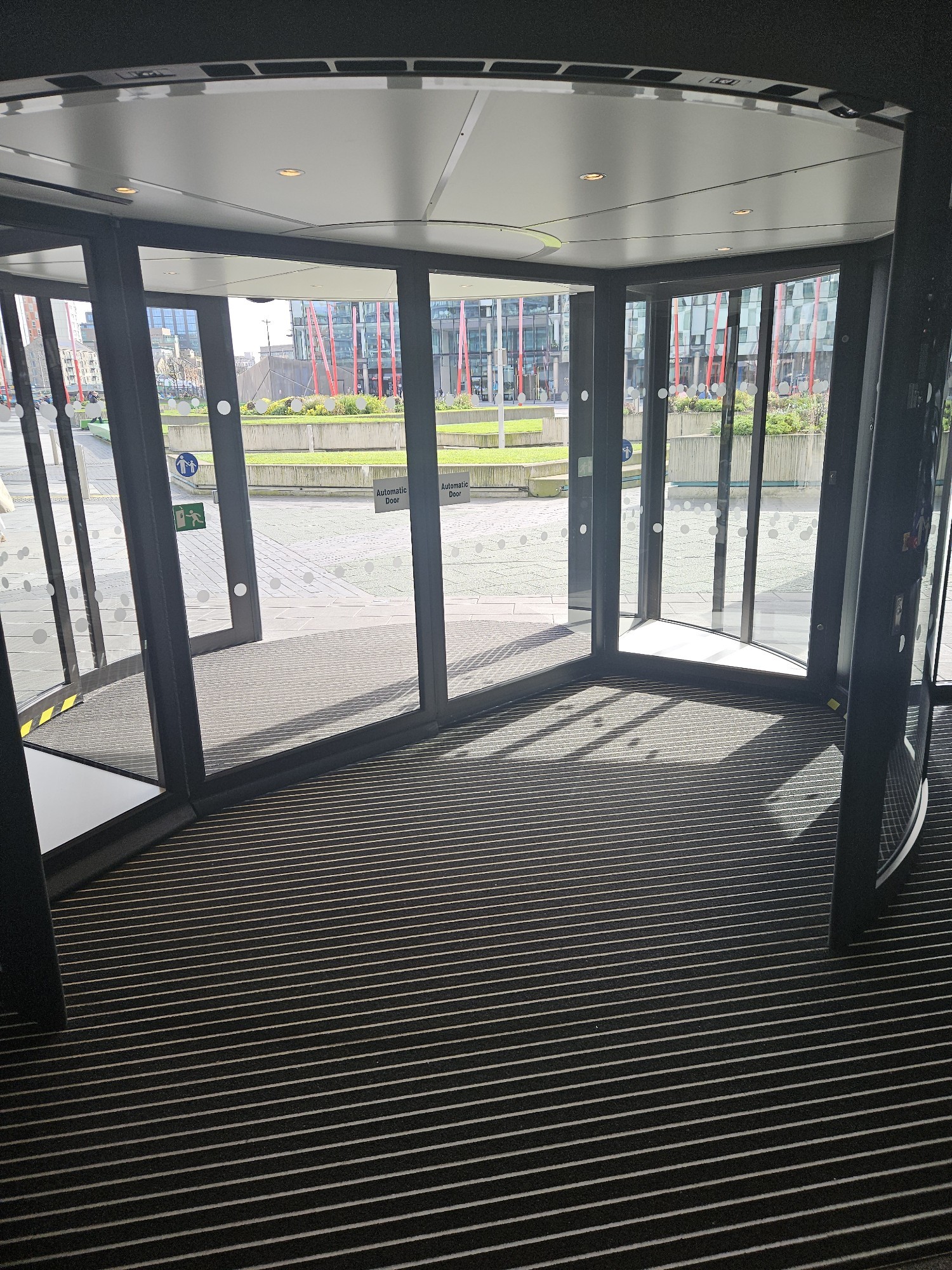 The inside of the revolving door entrance