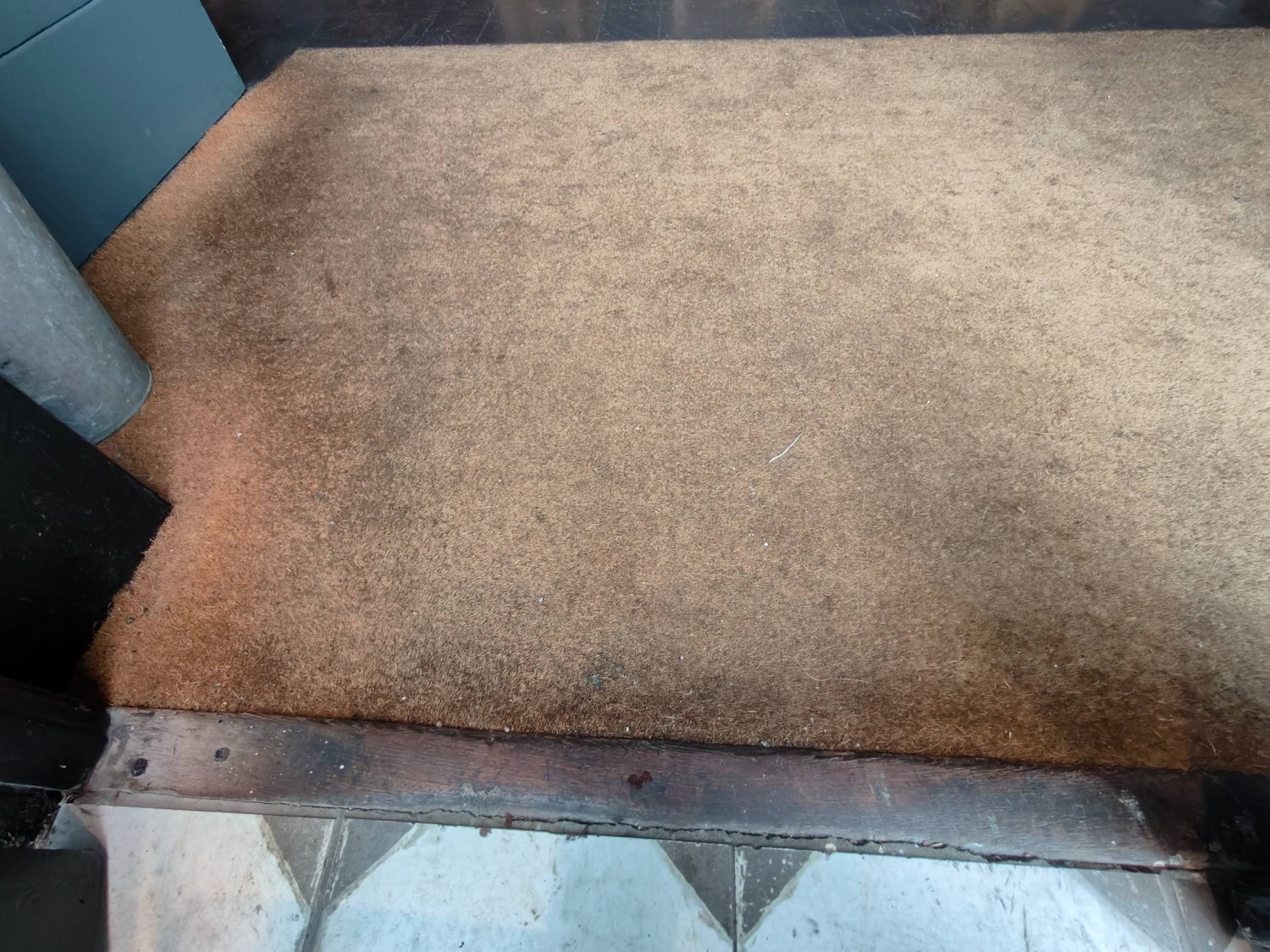 Small bump on threshold of door followed by carpeted area.