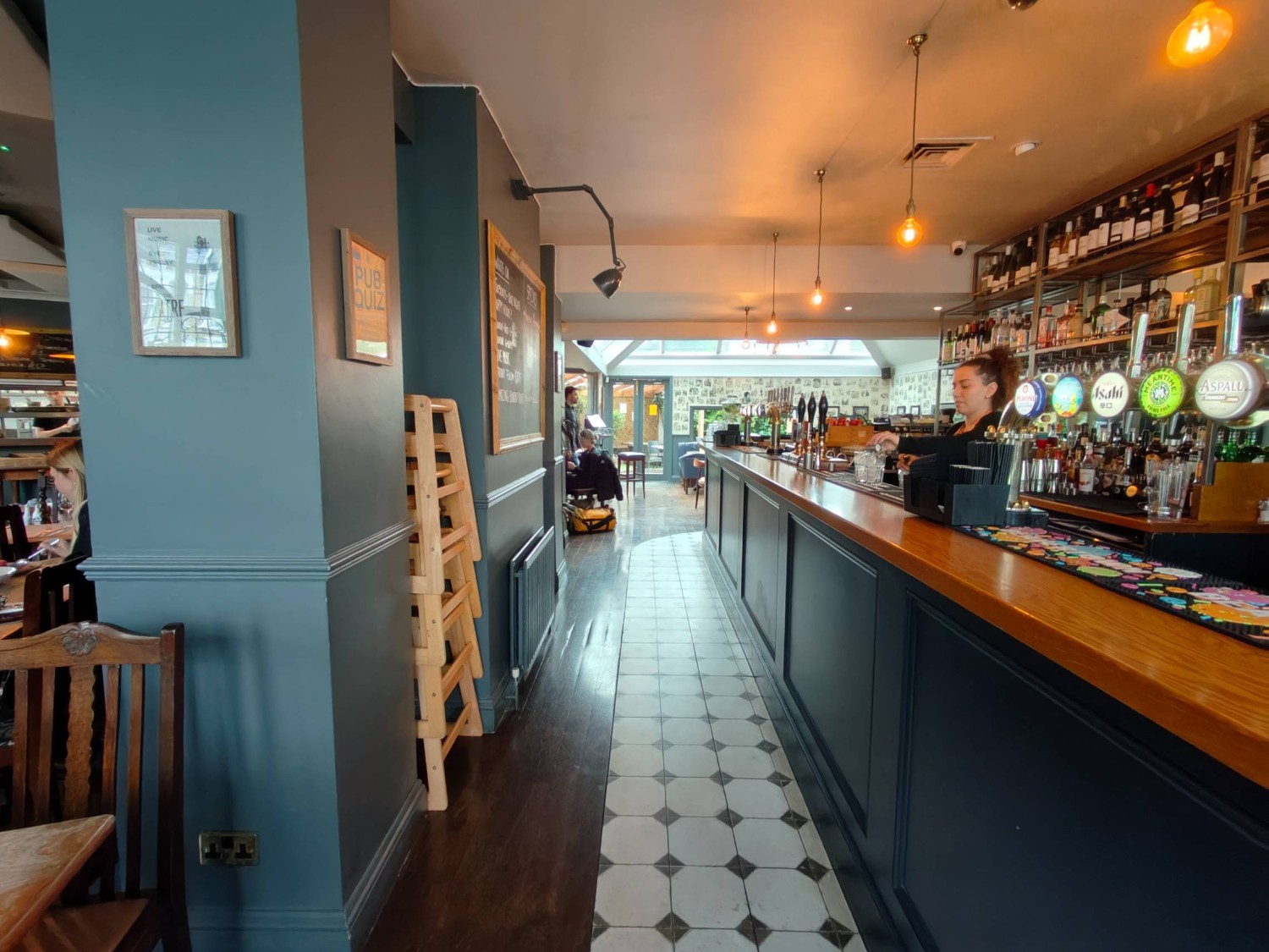 From left of bar looking straight. Path along centre leads to side seating area and toilet.