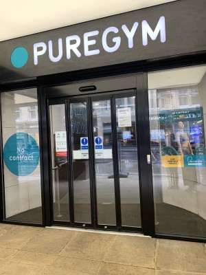 automatic doors entrance requiring code for entry