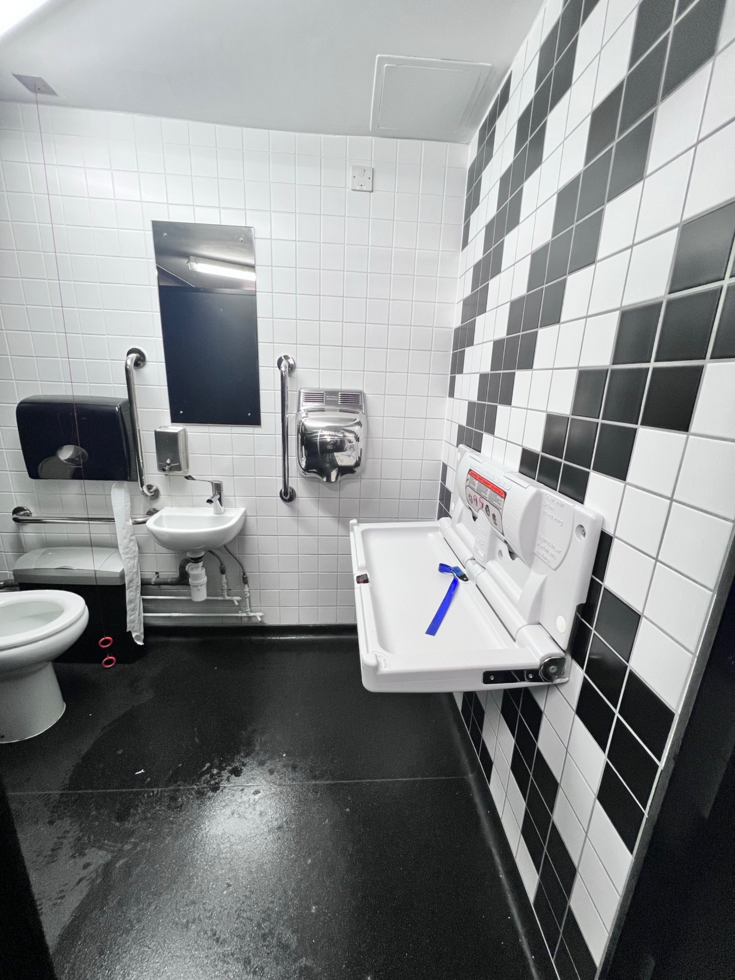 Interior of wheelchair accessible toilet.