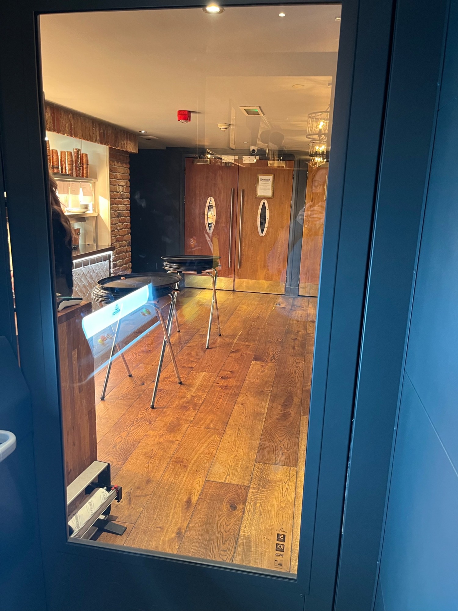The door to exit the lift on the lower floor