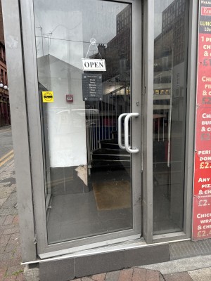Door; spiral staircase to access restaurant
